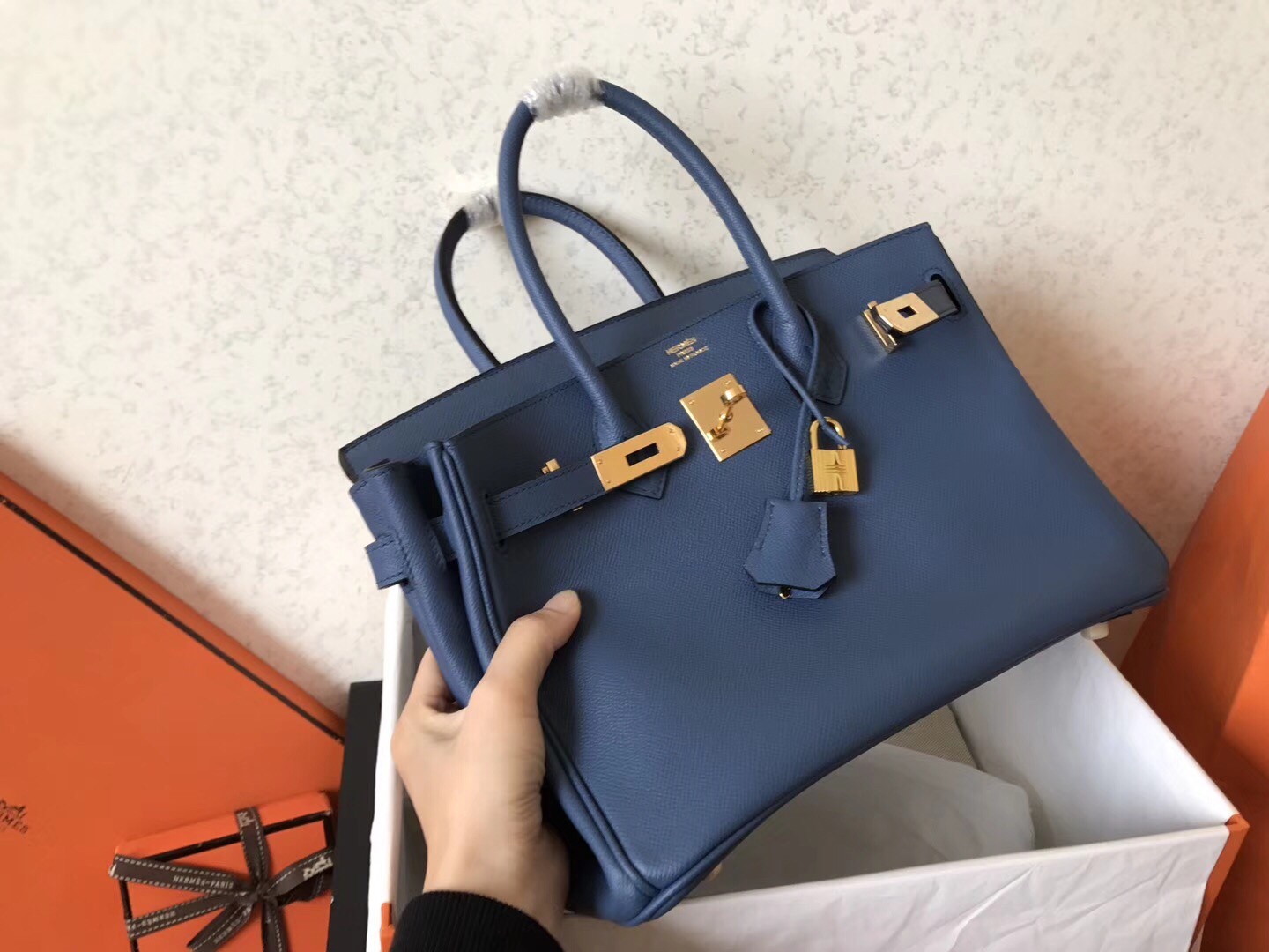 Hermes Blue Jean Birkin 30cm Epsom Handmade Bag