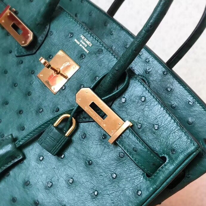 Hermes Green Birkin 30cm Ostrich Handmade Bag