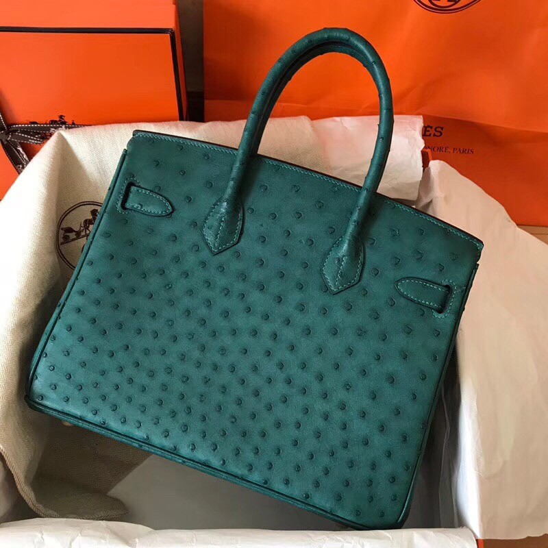 Hermes Green Birkin 30cm Ostrich Handmade Bag