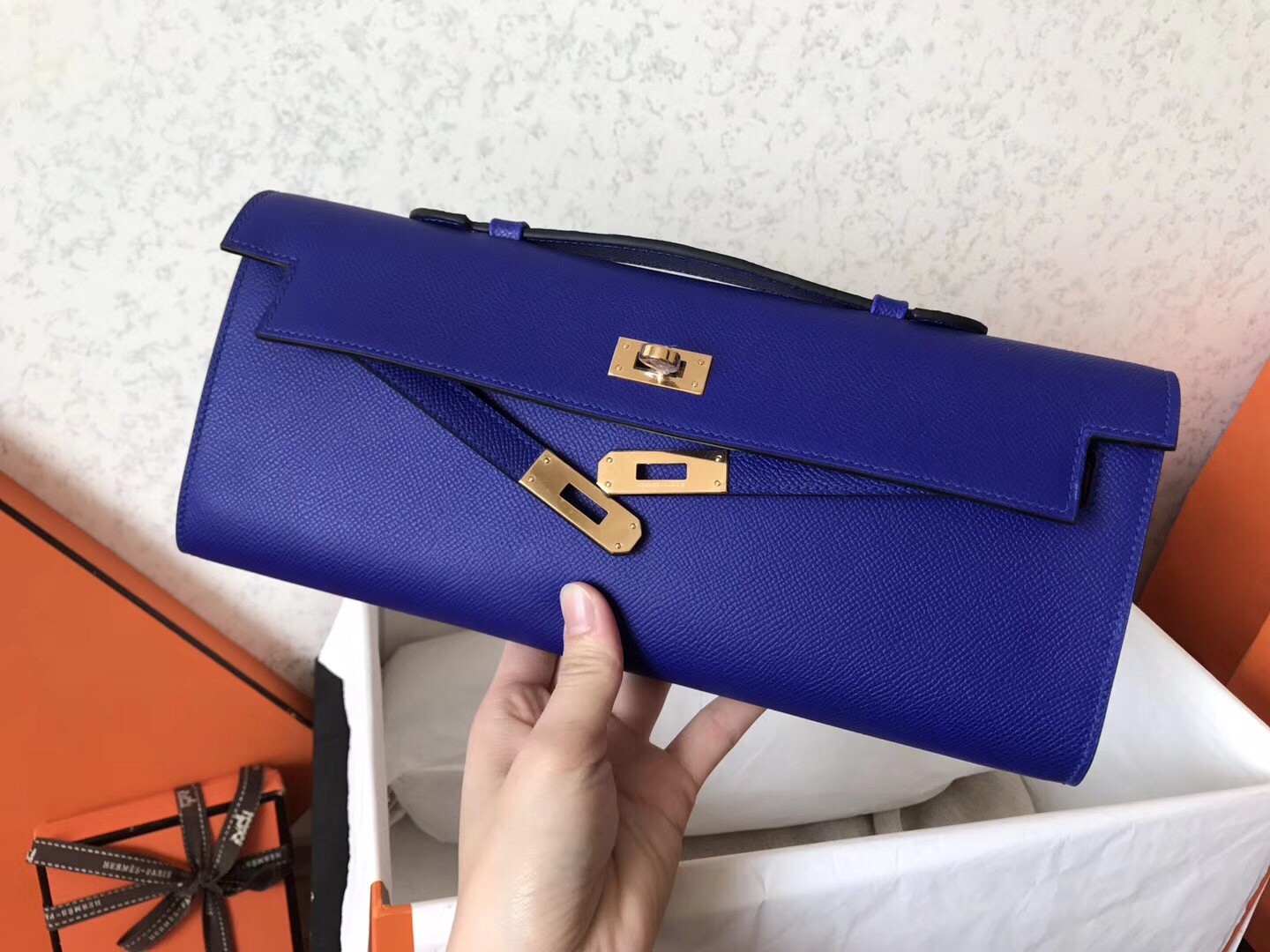 Hermes Blue Electric Epsom Kelly Cut Handmade Bag