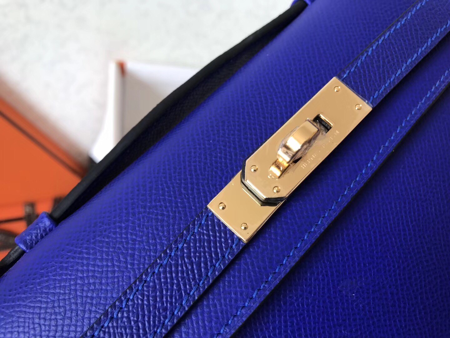 Hermes Blue Electric Epsom Kelly Cut Handmade Bag