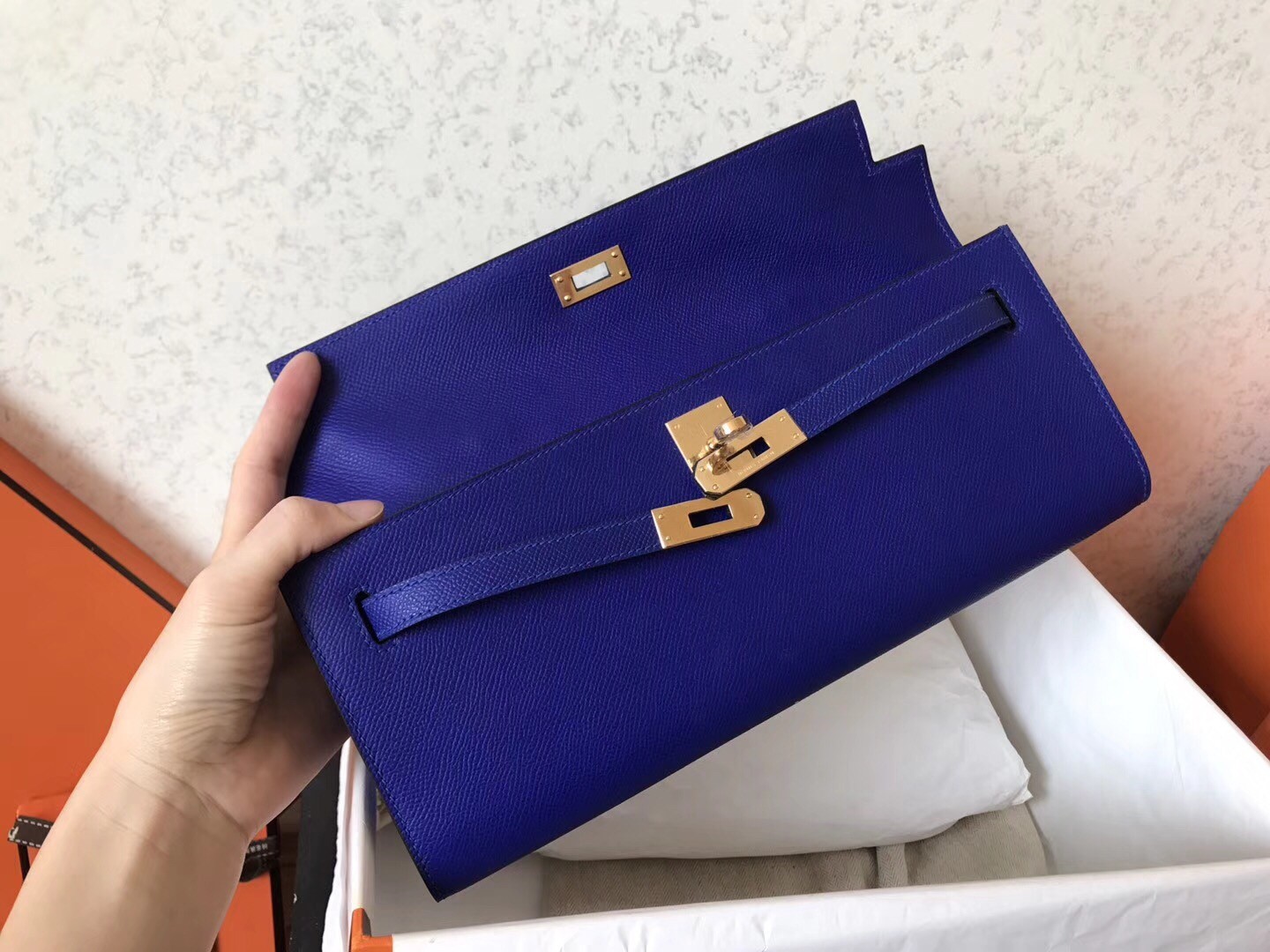 Hermes Blue Electric Epsom Kelly Cut Handmade Bag