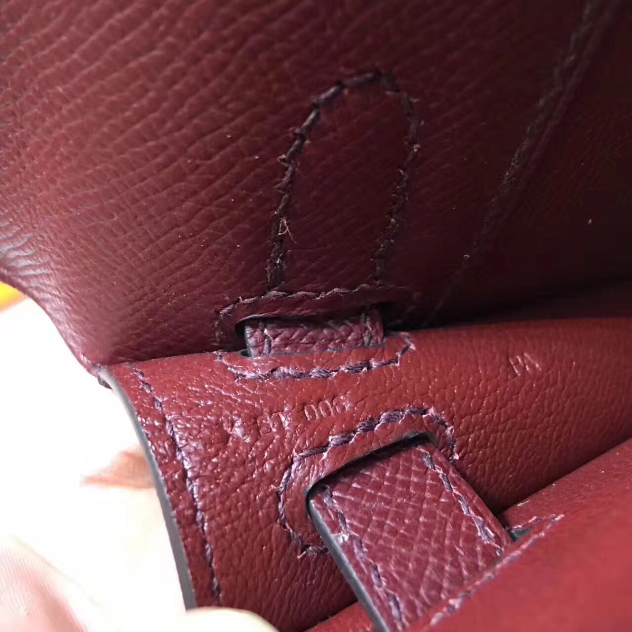 Hermes Bordeaux Epsom Kelly Cut Handmade Bag