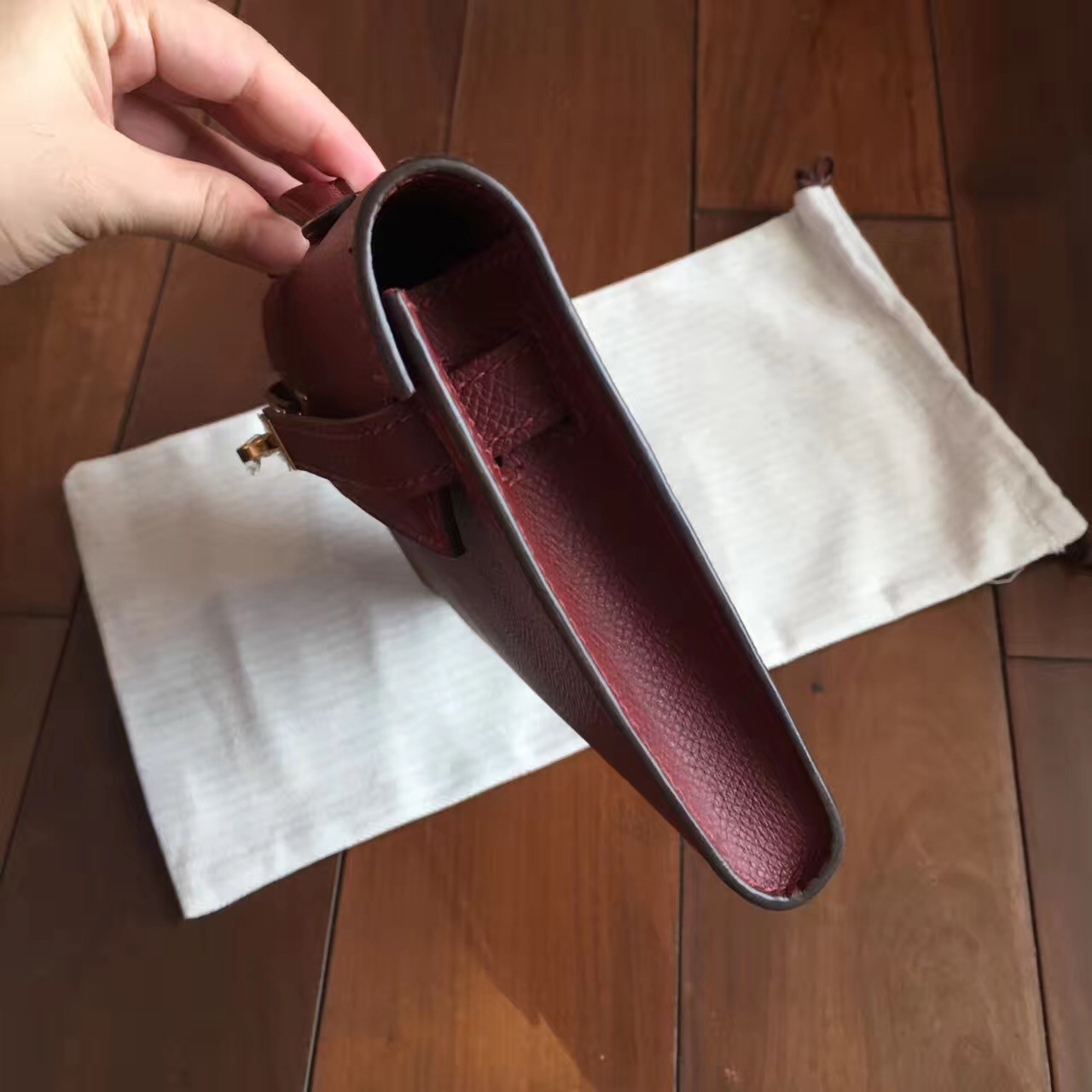 Hermes Bordeaux Epsom Kelly Cut Handmade Bag