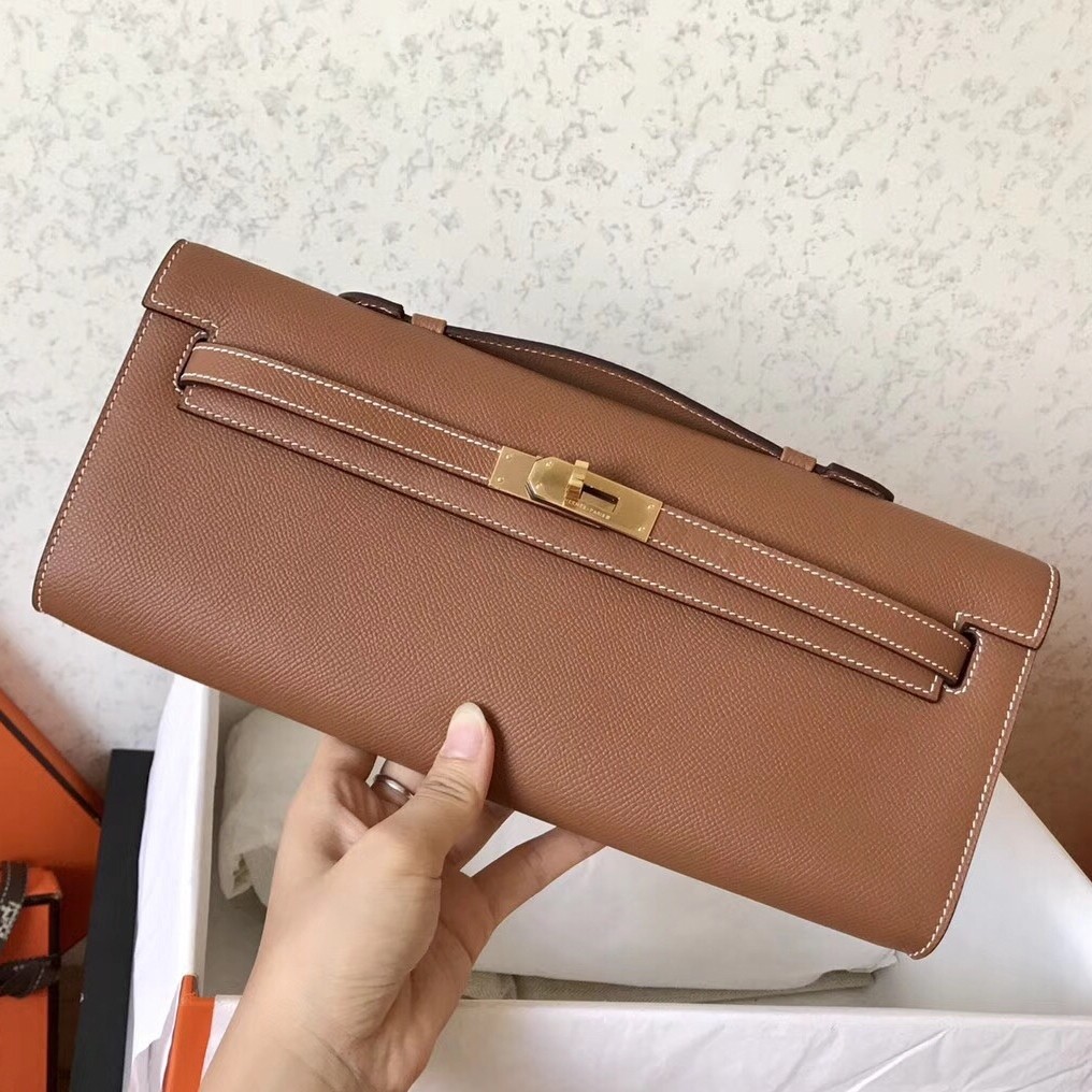 Hermes Brown Epsom Kelly Cut Handmade Bag