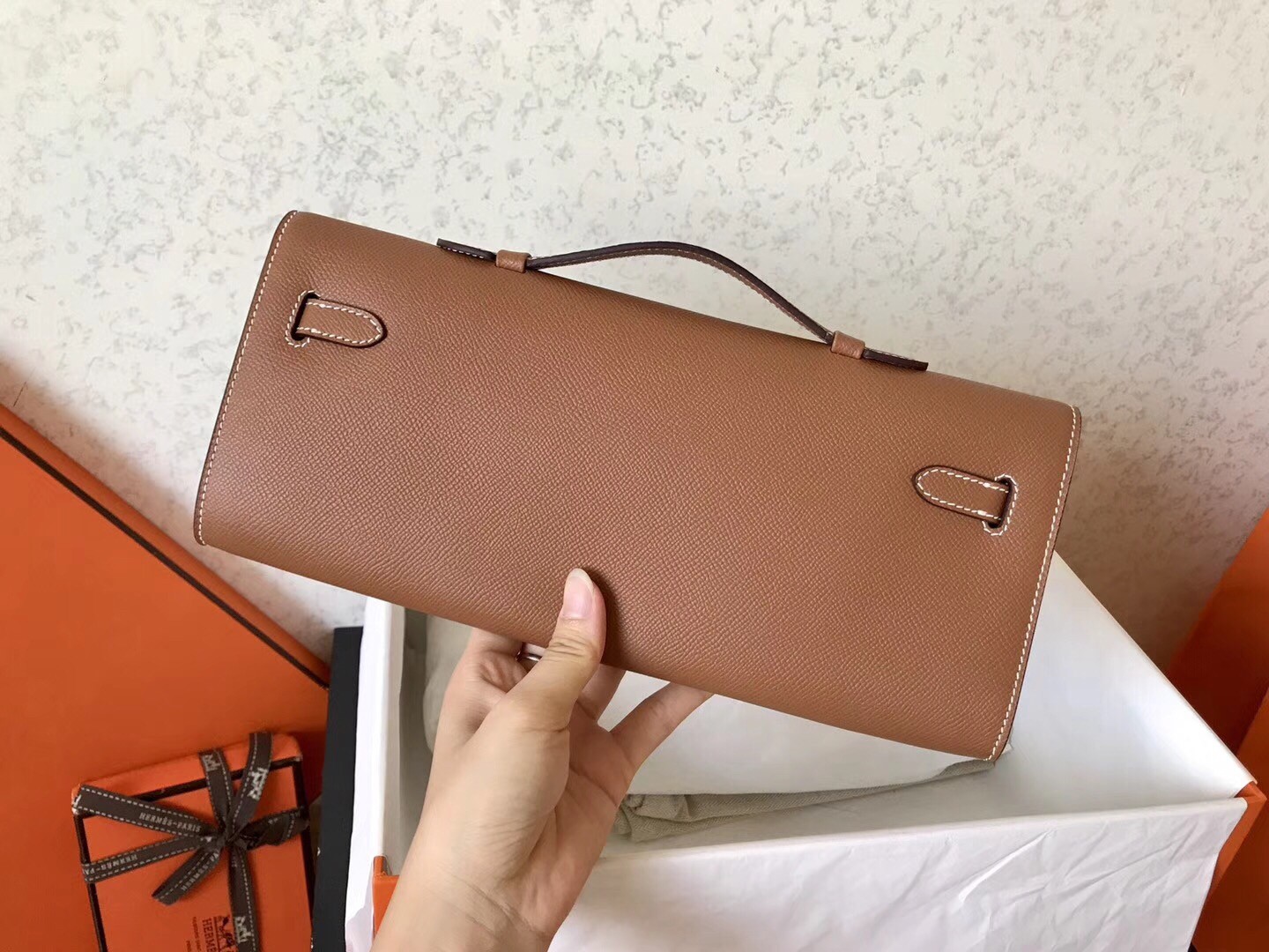 Hermes Brown Epsom Kelly Cut Handmade Bag