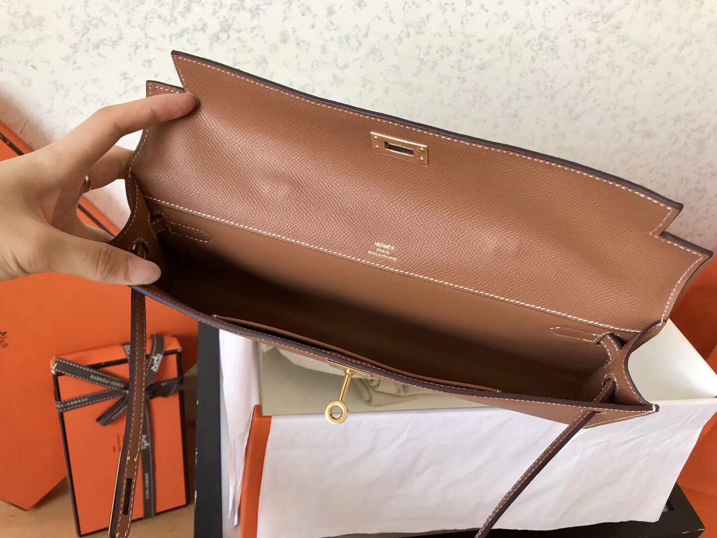 Hermes Brown Epsom Kelly Cut Handmade Bag