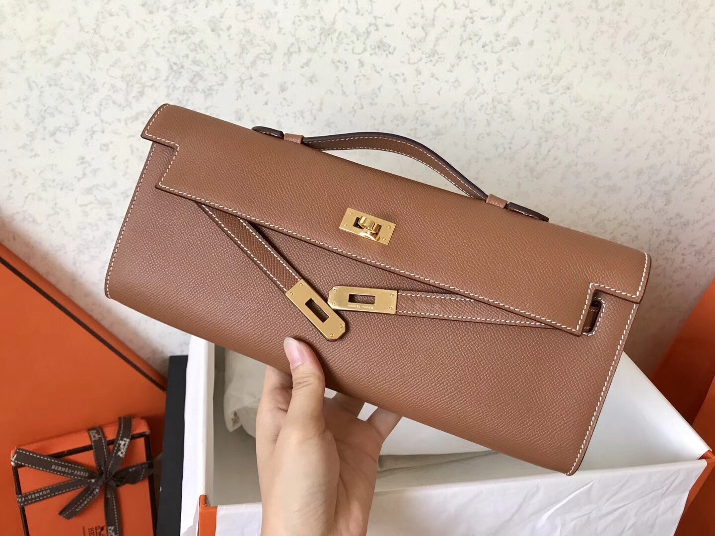 Hermes Brown Epsom Kelly Cut Handmade Bag