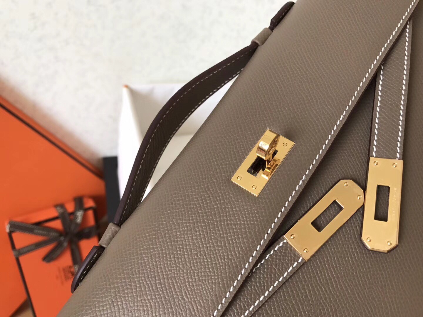 Hermes Taupe Epsom Kelly Cut Handmade Bag