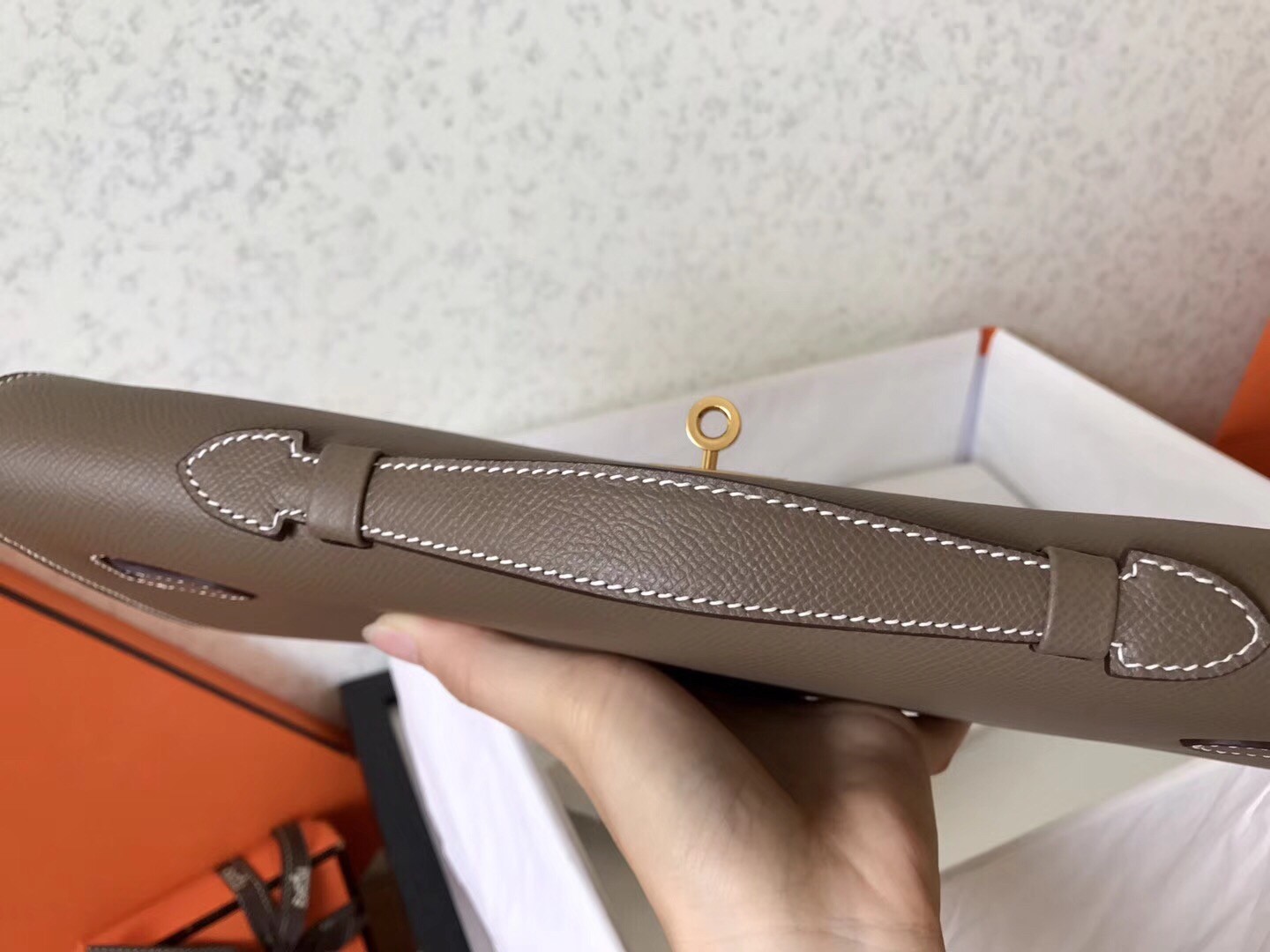 Hermes Taupe Epsom Kelly Cut Handmade Bag