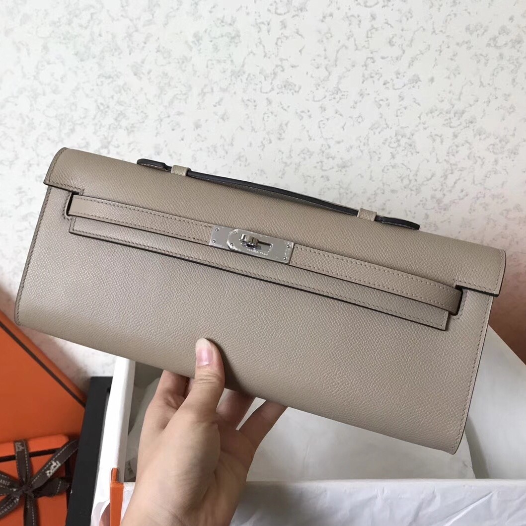 Hermes Grey  Epsom Kelly Cut Handmade Bag