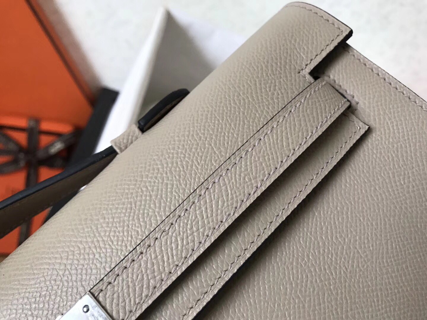 Hermes Grey  Epsom Kelly Cut Handmade Bag