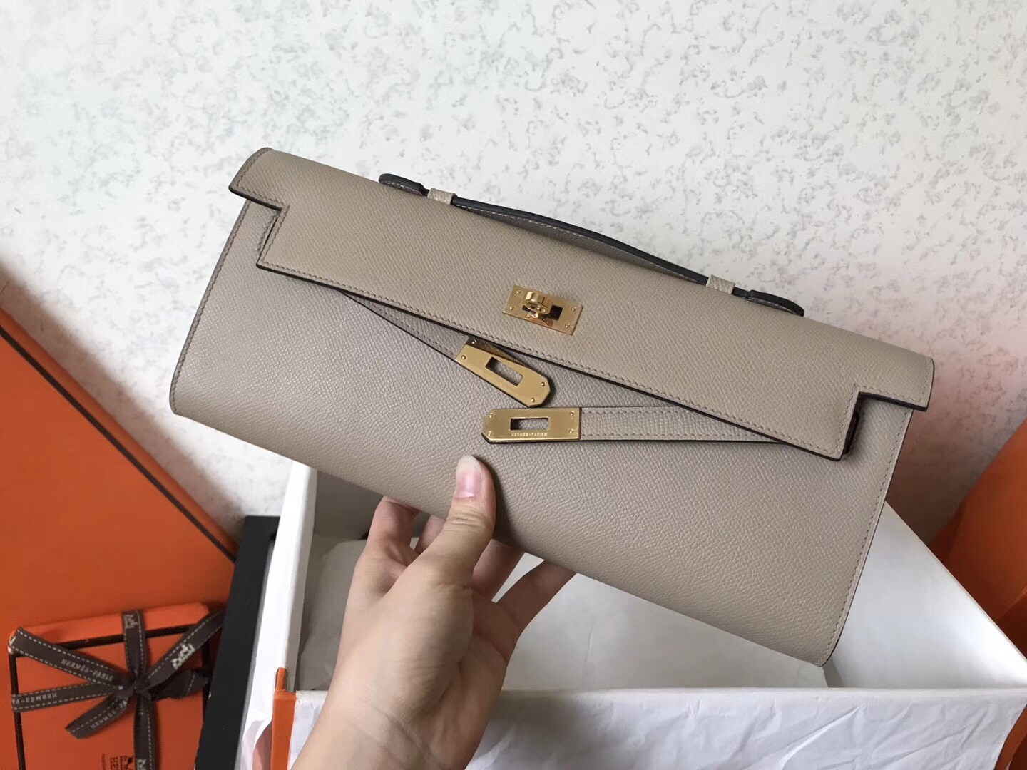 Hermes Grey  Epsom Kelly Cut Handmade Bag