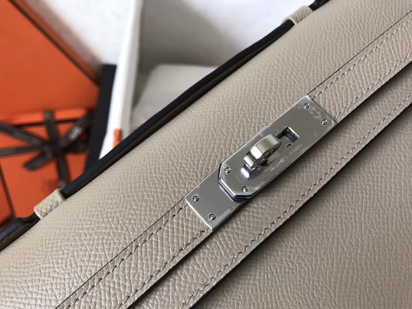 Hermes Grey  Epsom Kelly Cut Handmade Bag