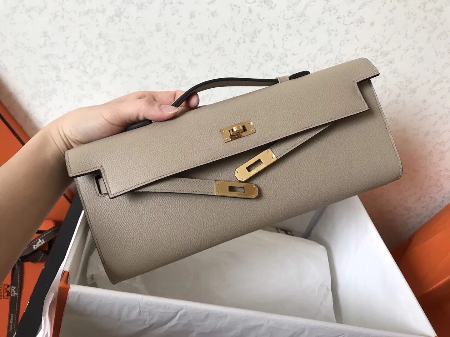 Hermes Grey  Epsom Kelly Cut Handmade Bag