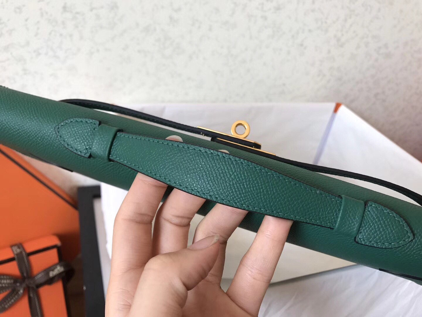 Hermes Malachite Epsom Kelly Cut Handmade Bag