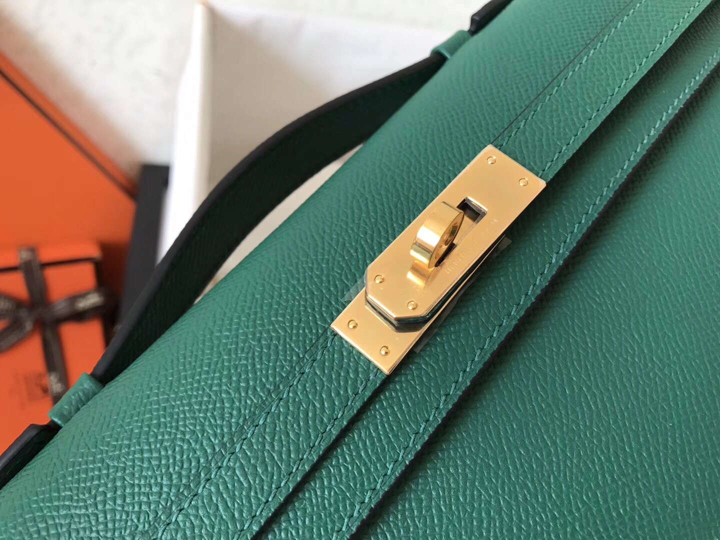 Hermes Malachite Epsom Kelly Cut Handmade Bag