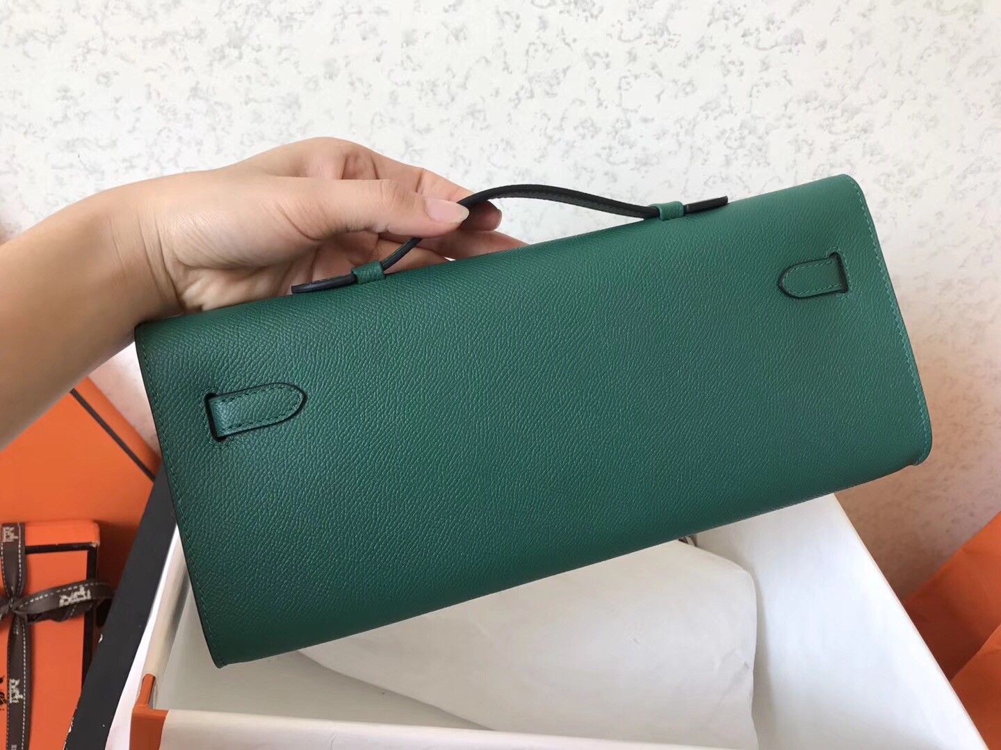 Hermes Malachite Epsom Kelly Cut Handmade Bag