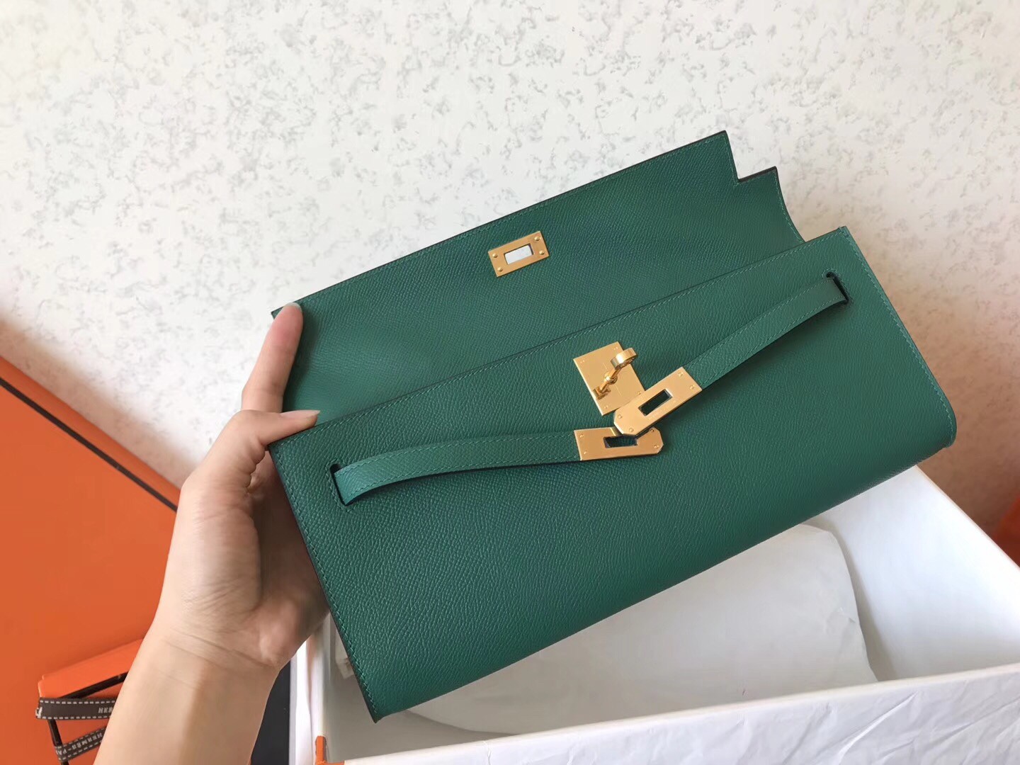 Hermes Malachite Epsom Kelly Cut Handmade Bag