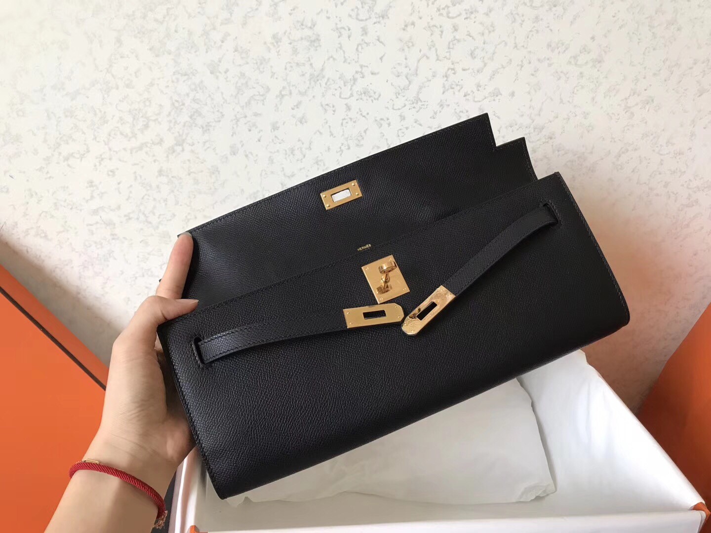 Hermes Black Epsom Kelly Cut Handmade Bag