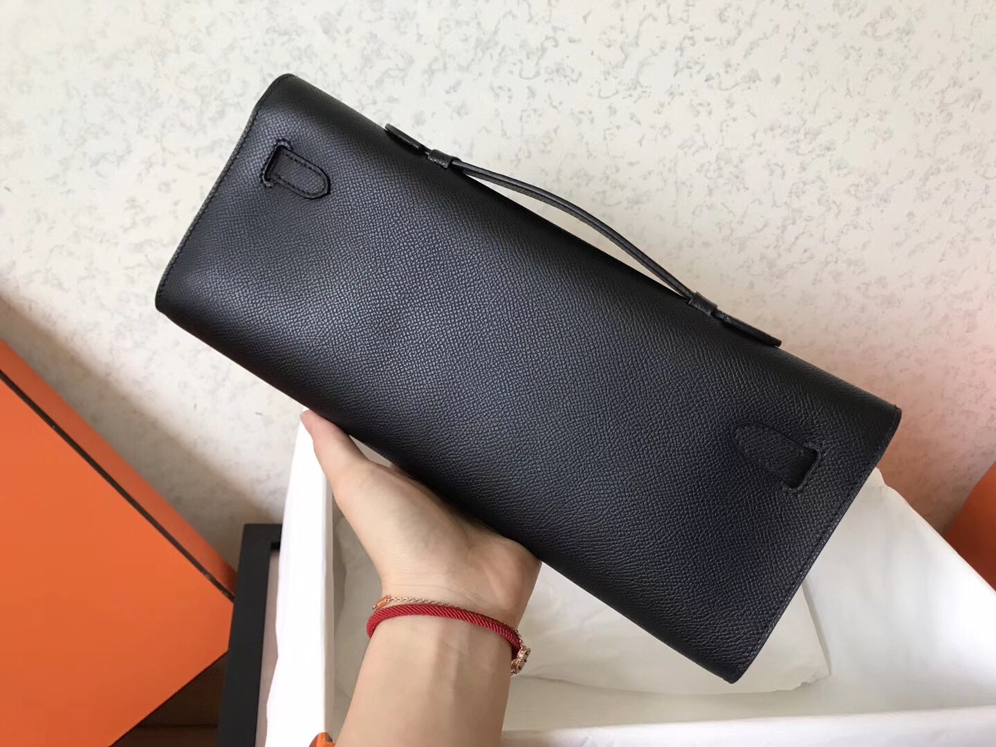 Hermes Black Epsom Kelly Cut Handmade Bag