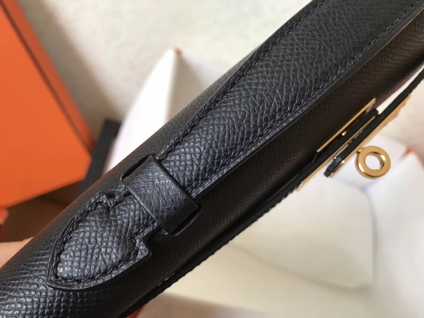 Hermes Black Epsom Kelly Cut Handmade Bag