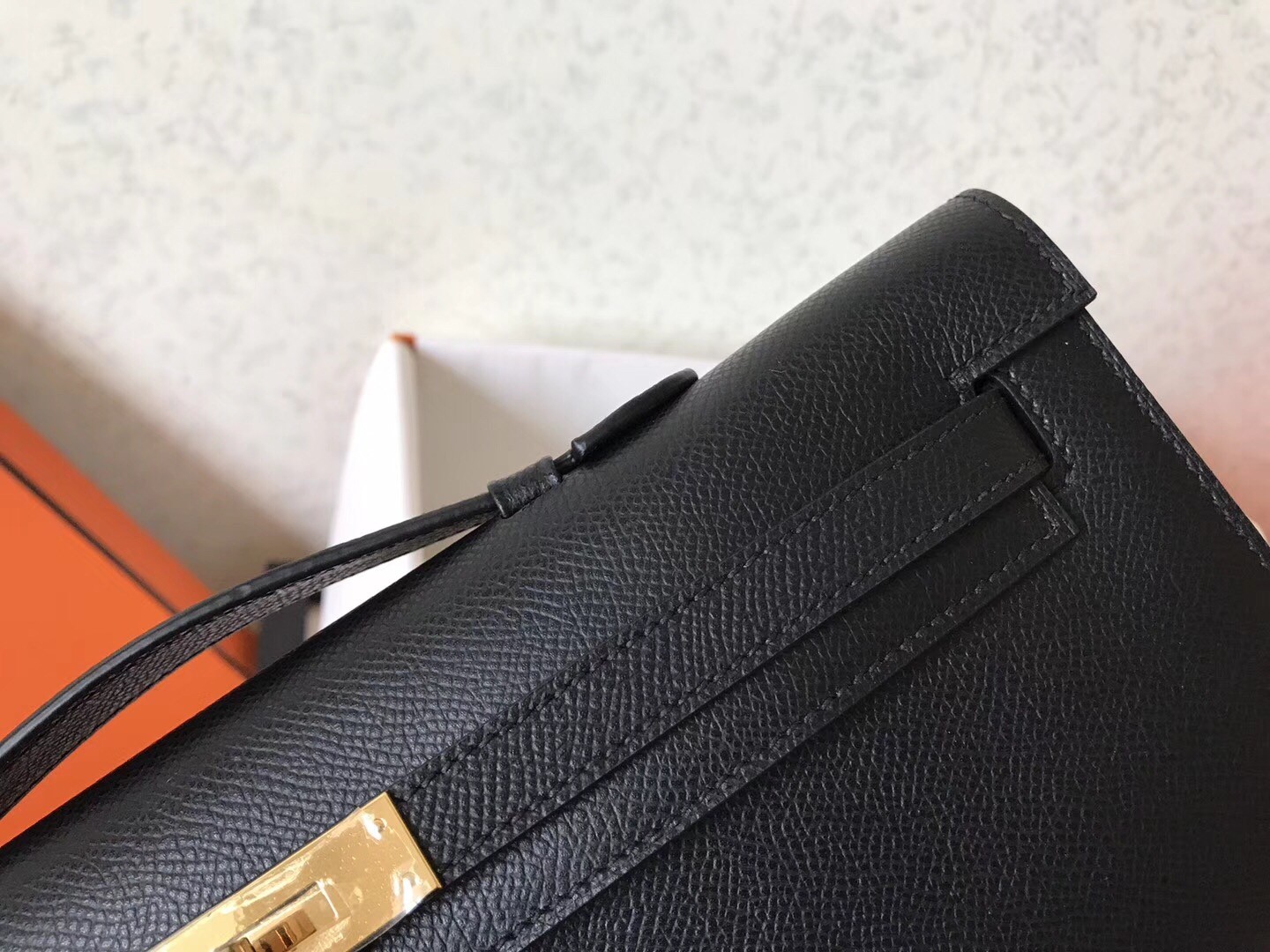 Hermes Black Epsom Kelly Cut Handmade Bag