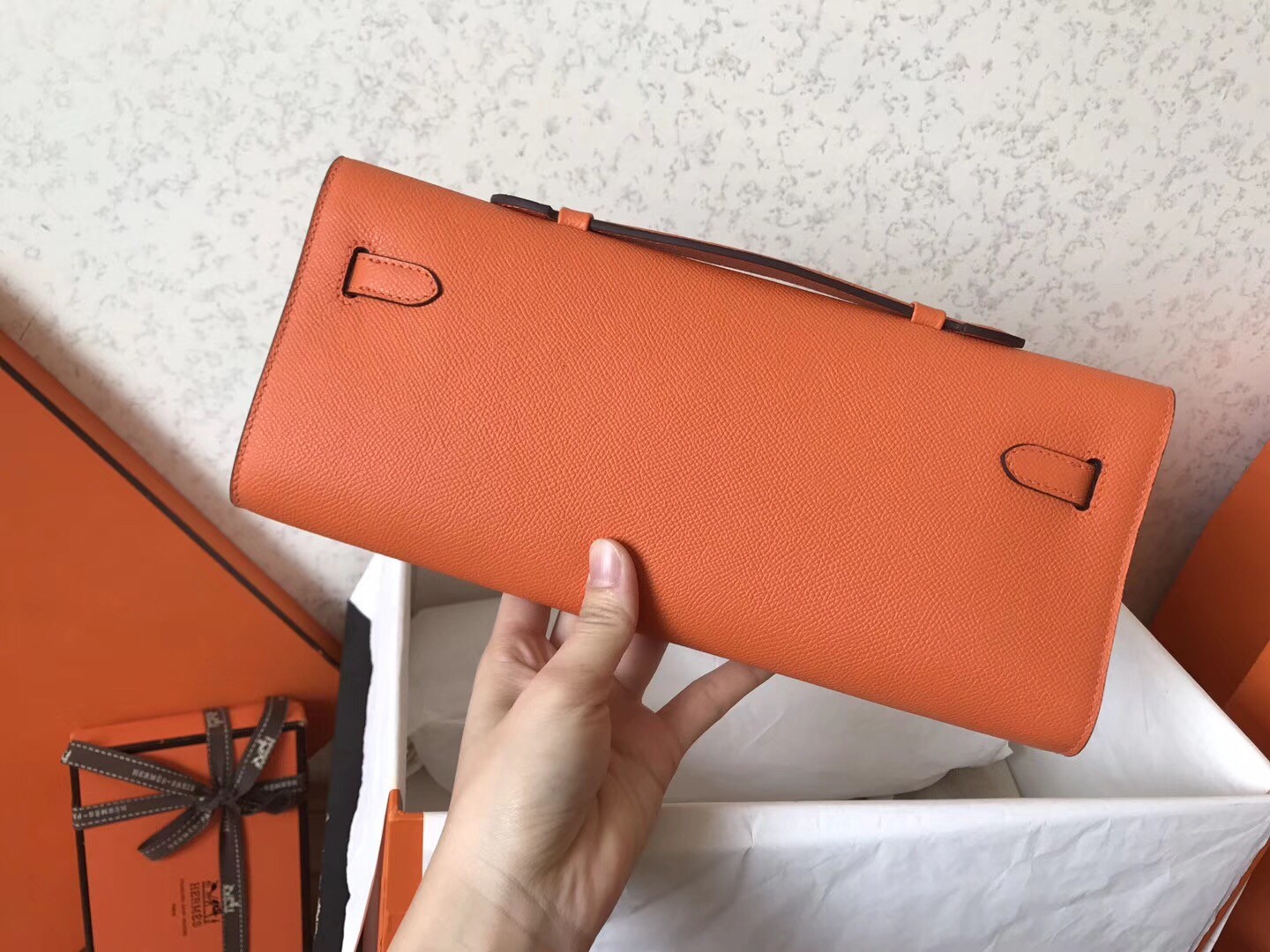 Hermes Orange Epsom Kelly Cut Handmade Bag