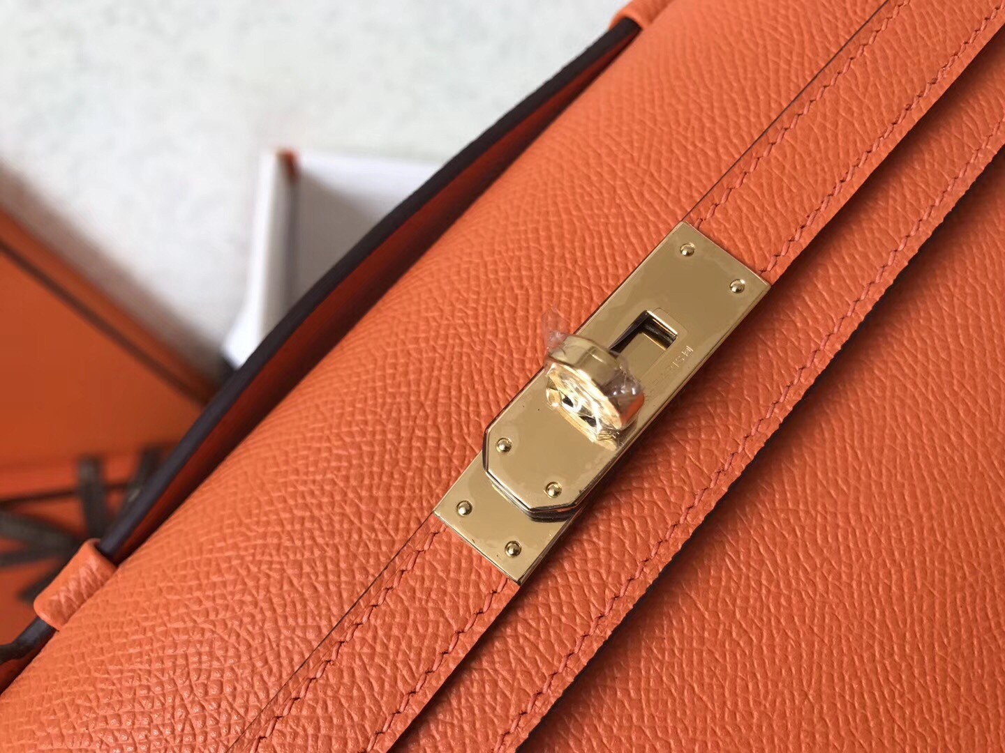 Hermes Orange Epsom Kelly Cut Handmade Bag