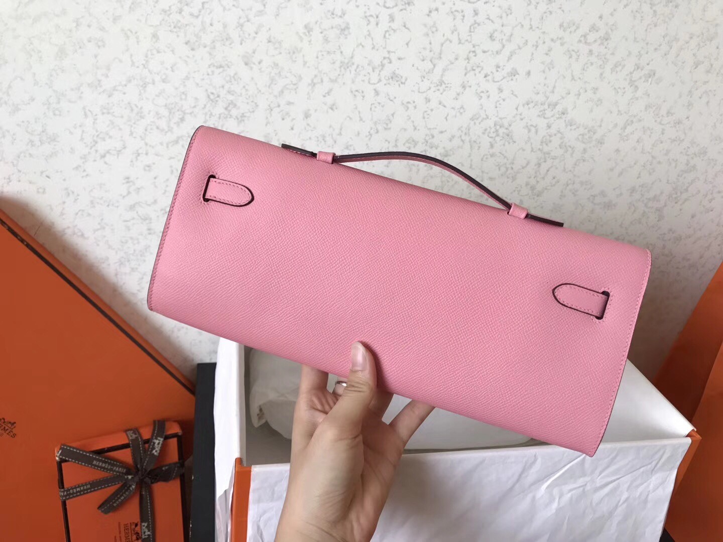 Hermes Pink Epsom Kelly Cut Handmade Bag