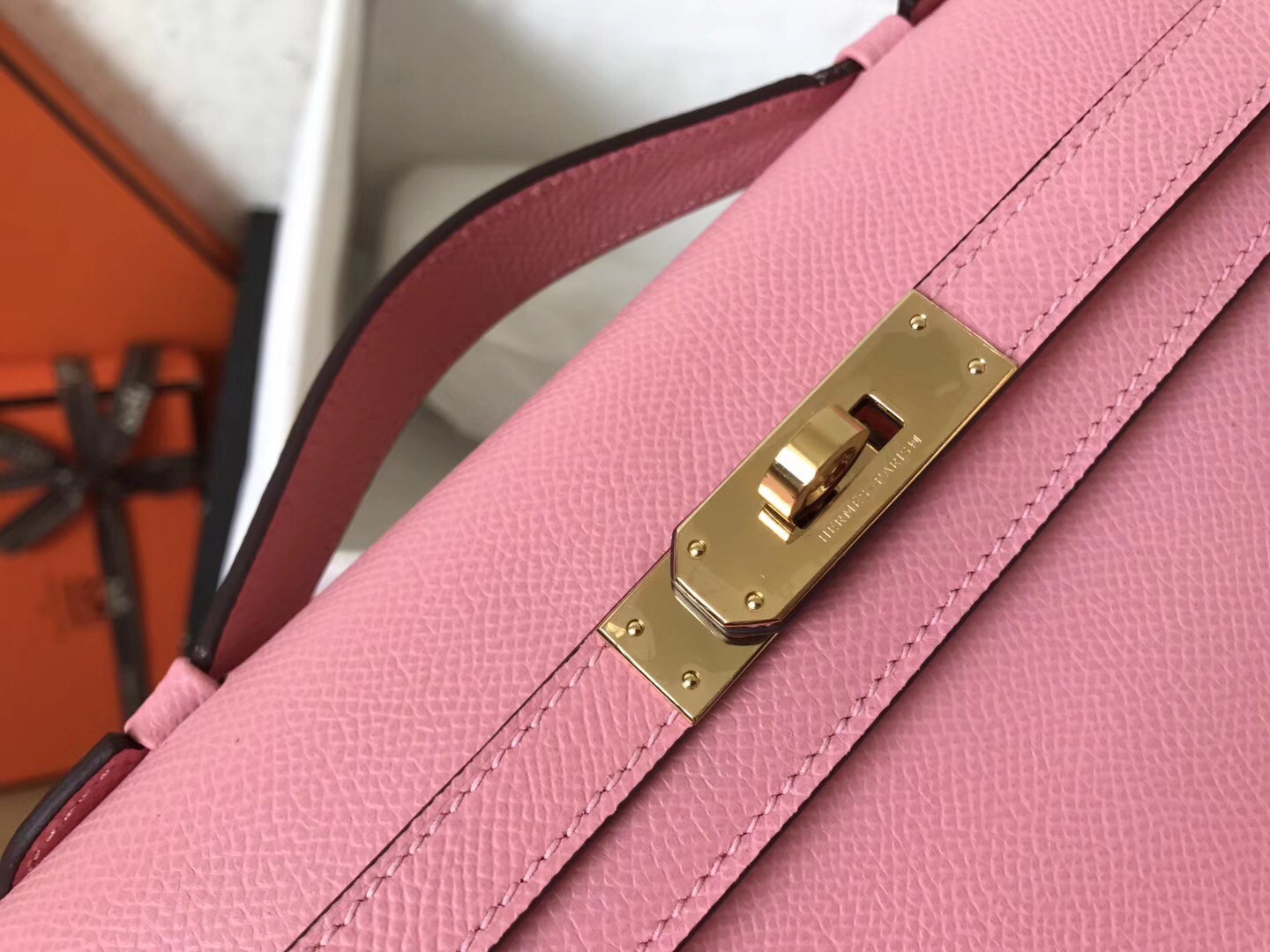 Hermes Pink Epsom Kelly Cut Handmade Bag