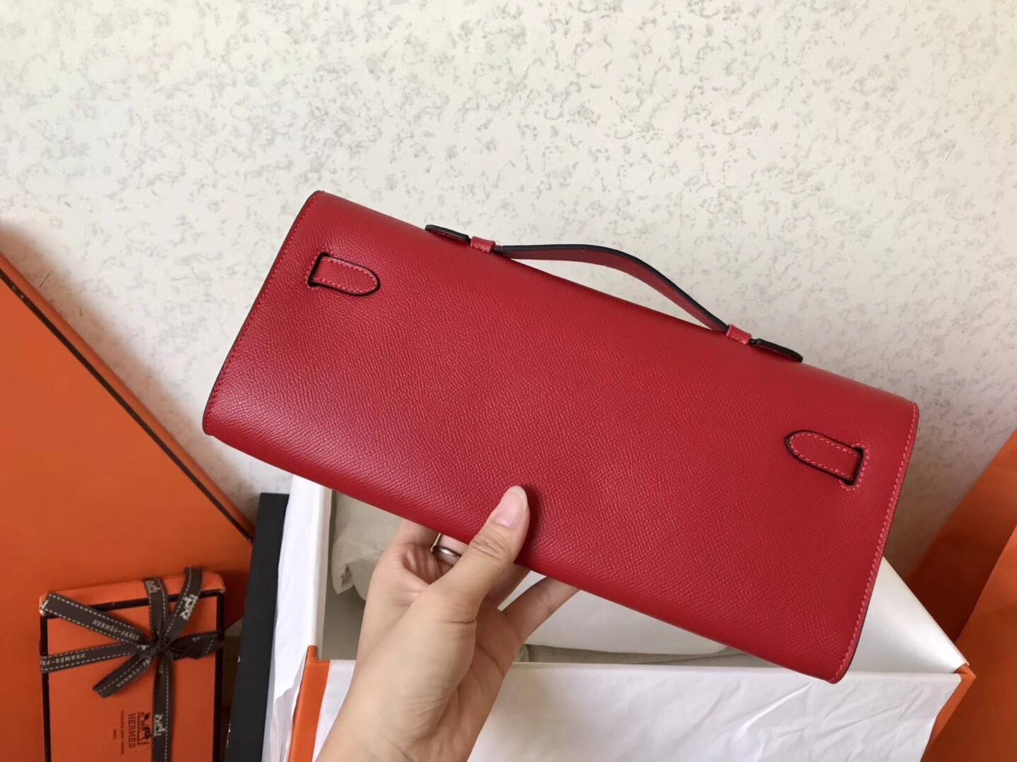 Hermes Red Epsom Kelly Cut Handmade Bag