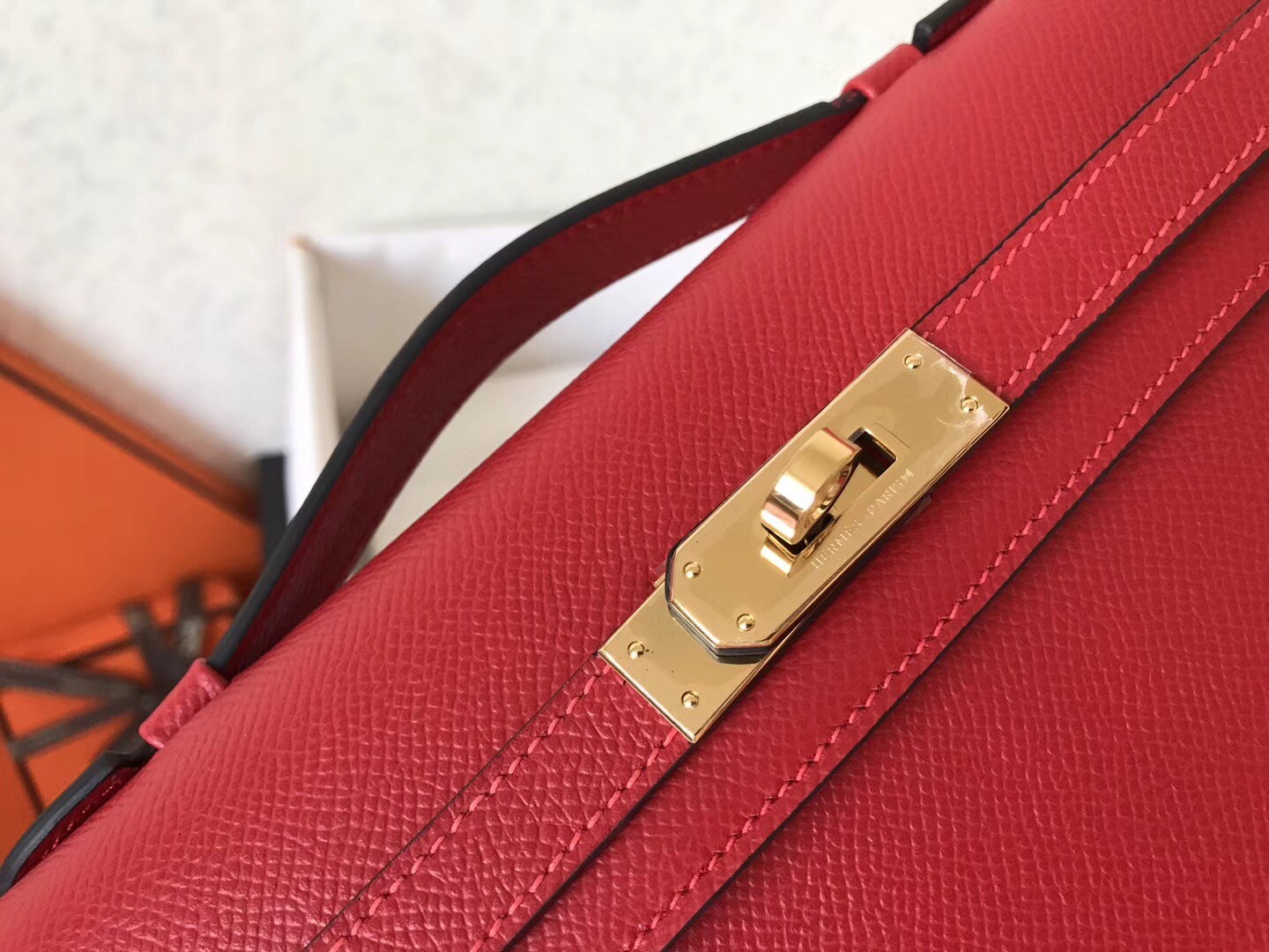 Hermes Red Epsom Kelly Cut Handmade Bag