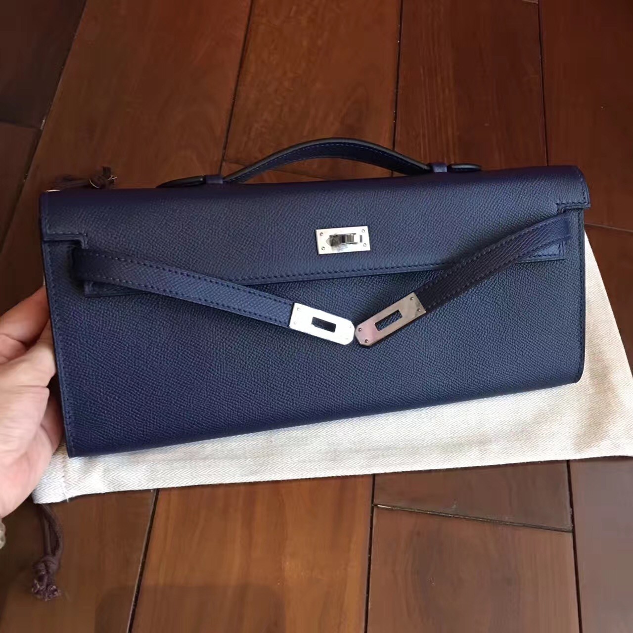 Hermes Sapphire Epsom Kelly Cut Handmade Bag