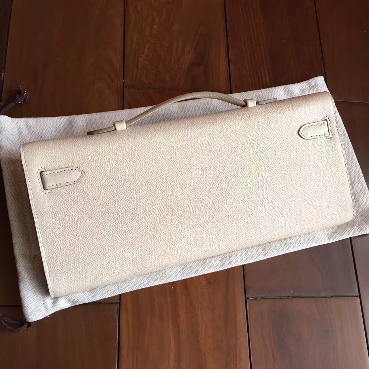 Hermes White Epsom Kelly Cut Handmade Bag