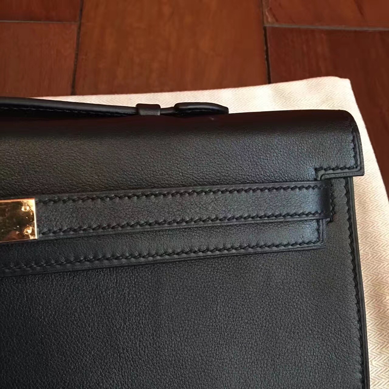 Hermes Black Swift Kelly Cut Handmade Bag