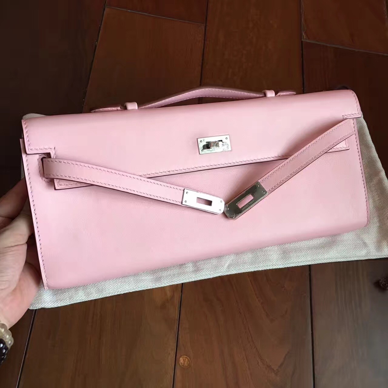 Hermes Pink Swift Kelly Cut Handmade Bag