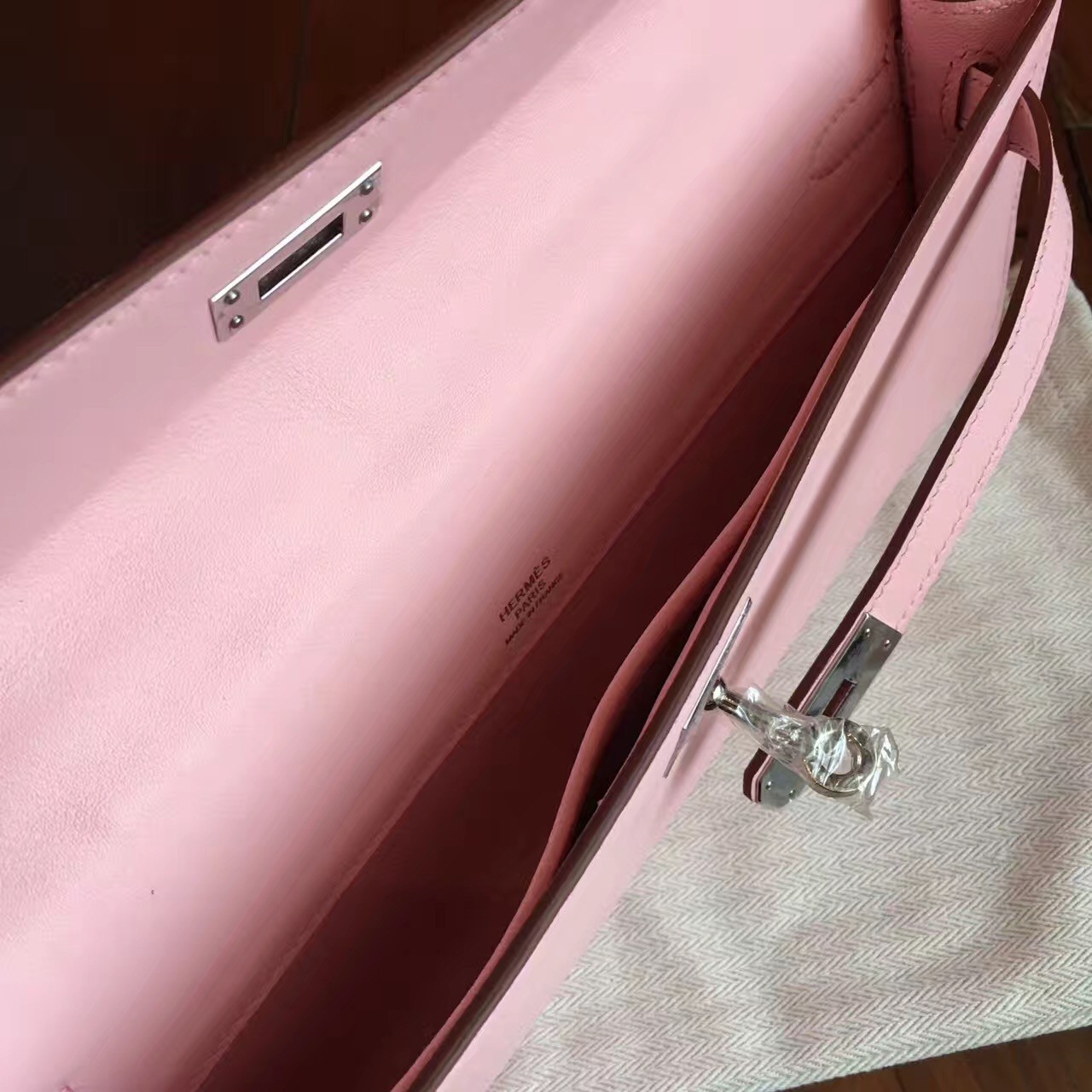 Hermes Pink Swift Kelly Cut Handmade Bag