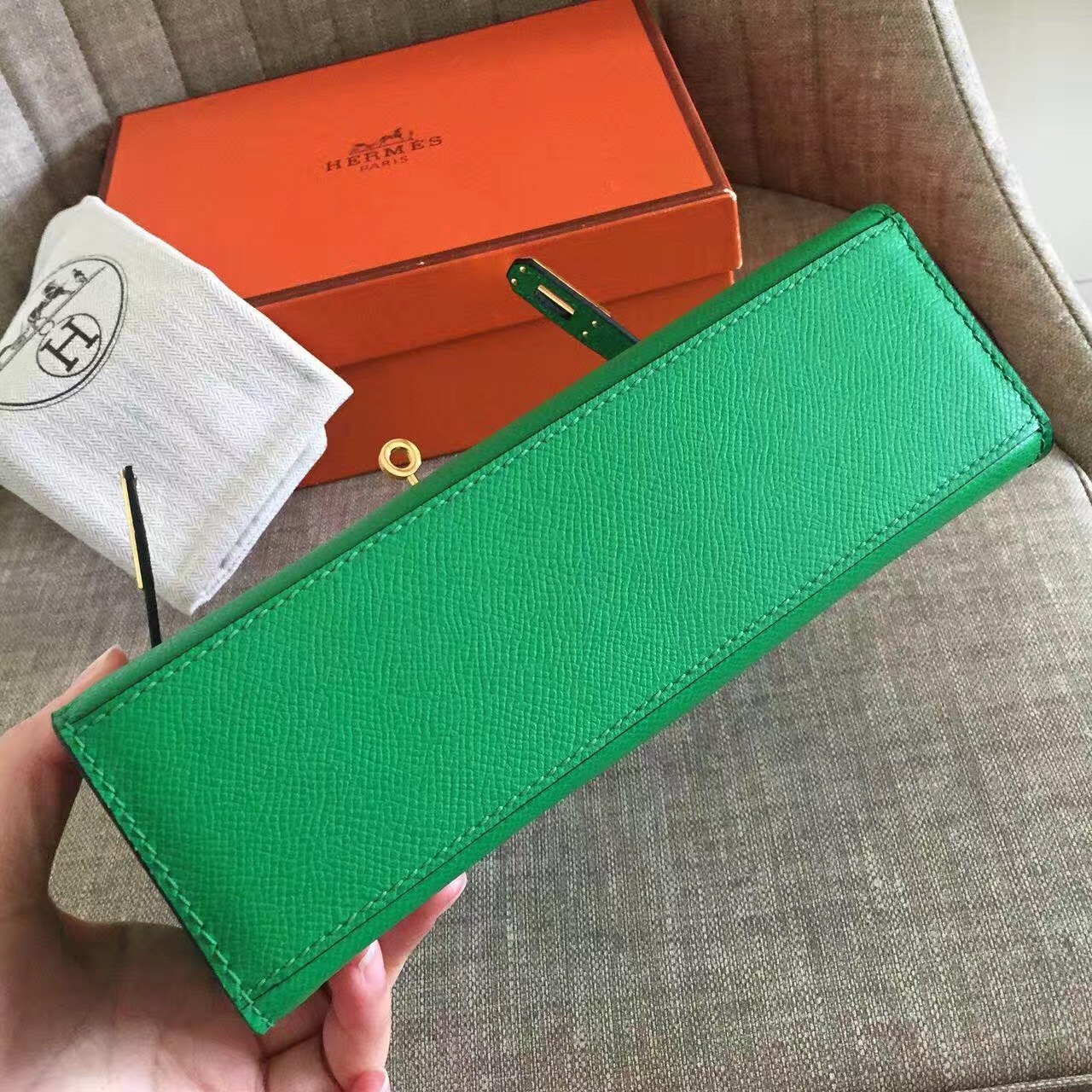 Hermes Bambou Kelly Pochette Epsom Handmade Bag