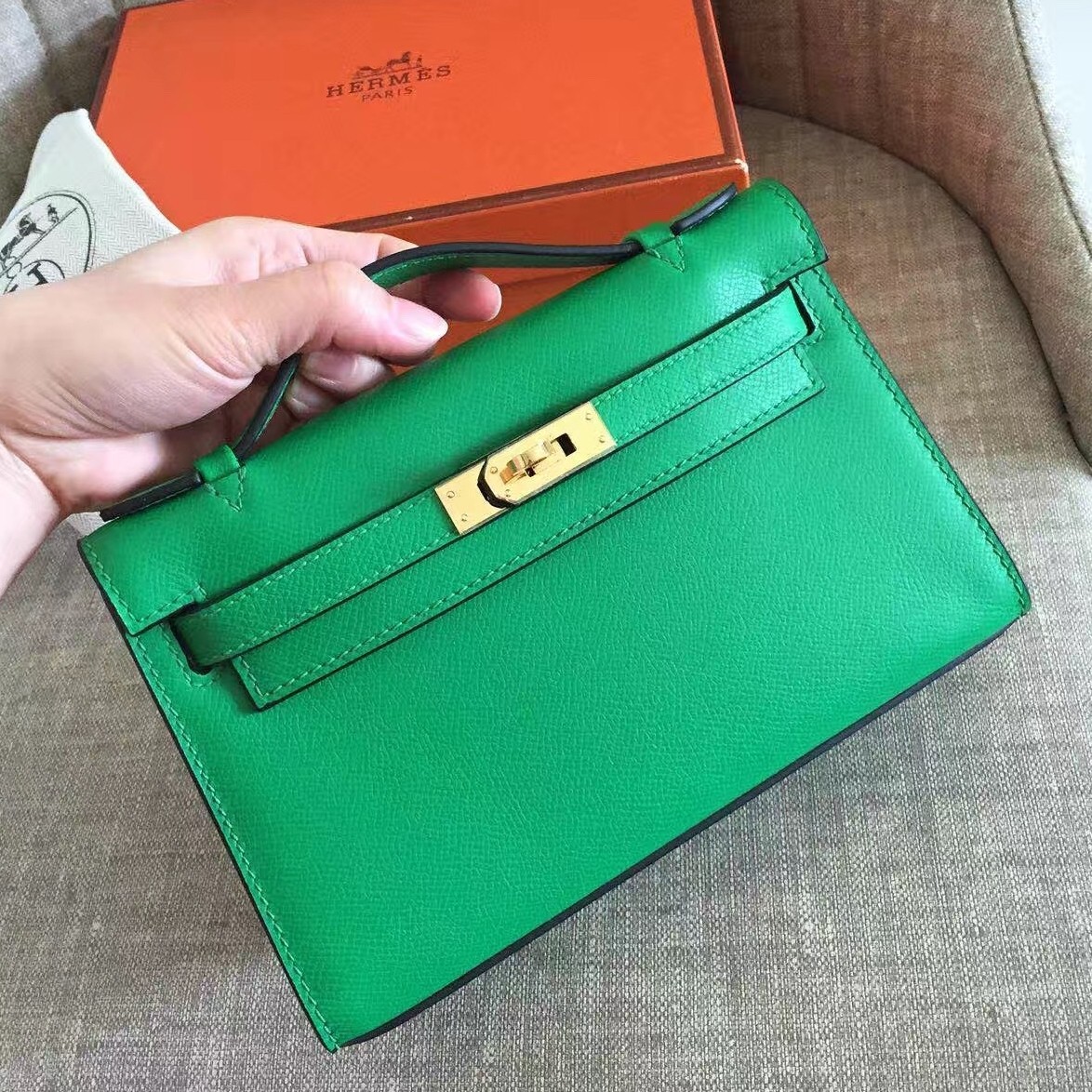 Hermes Bambou Kelly Pochette Epsom Handmade Bag