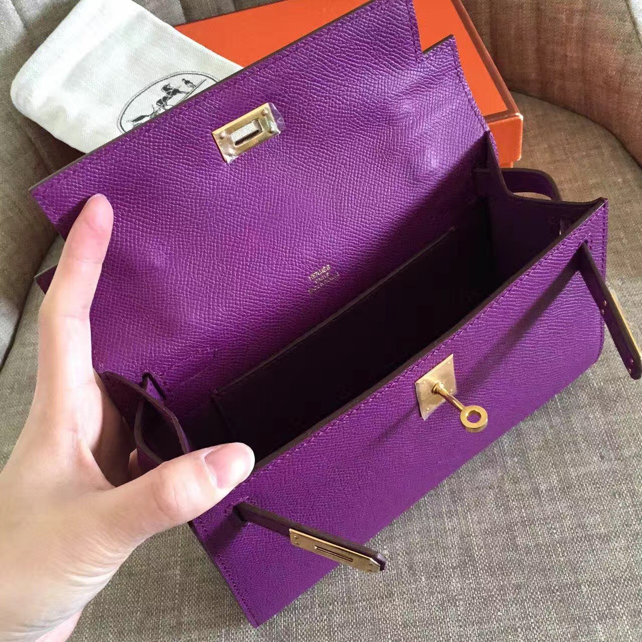 Hermes Anemone Kelly Pochette Epsom Handmade Bag