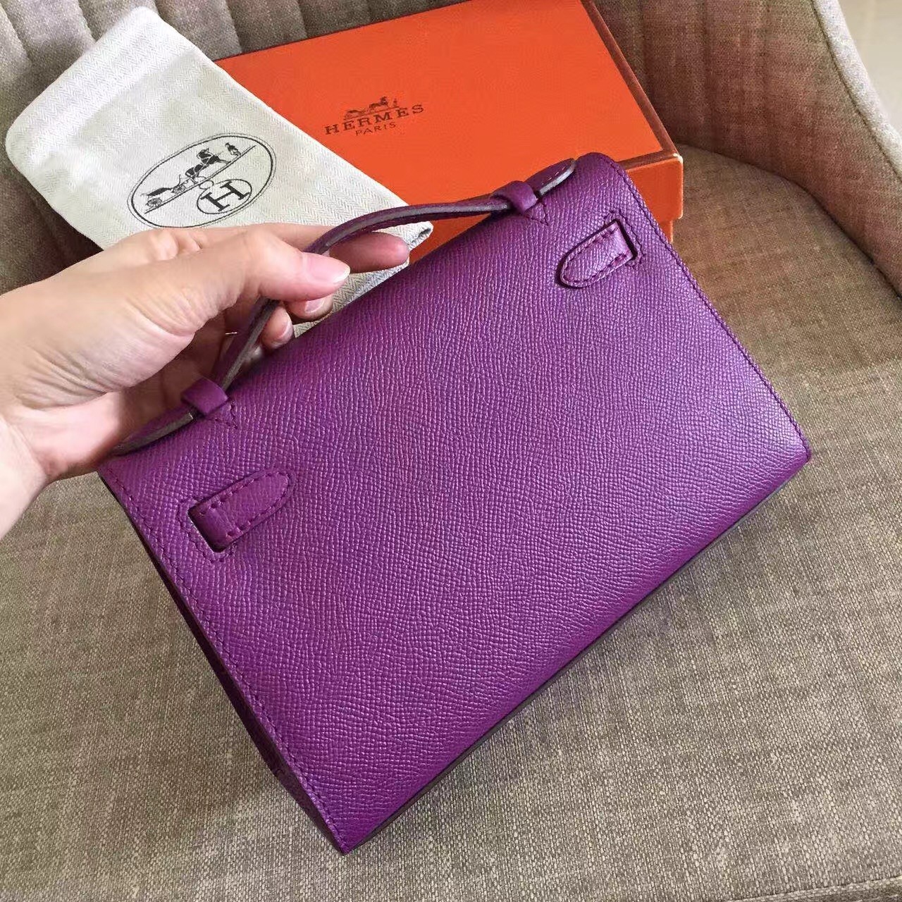 Hermes Anemone Kelly Pochette Epsom Handmade Bag