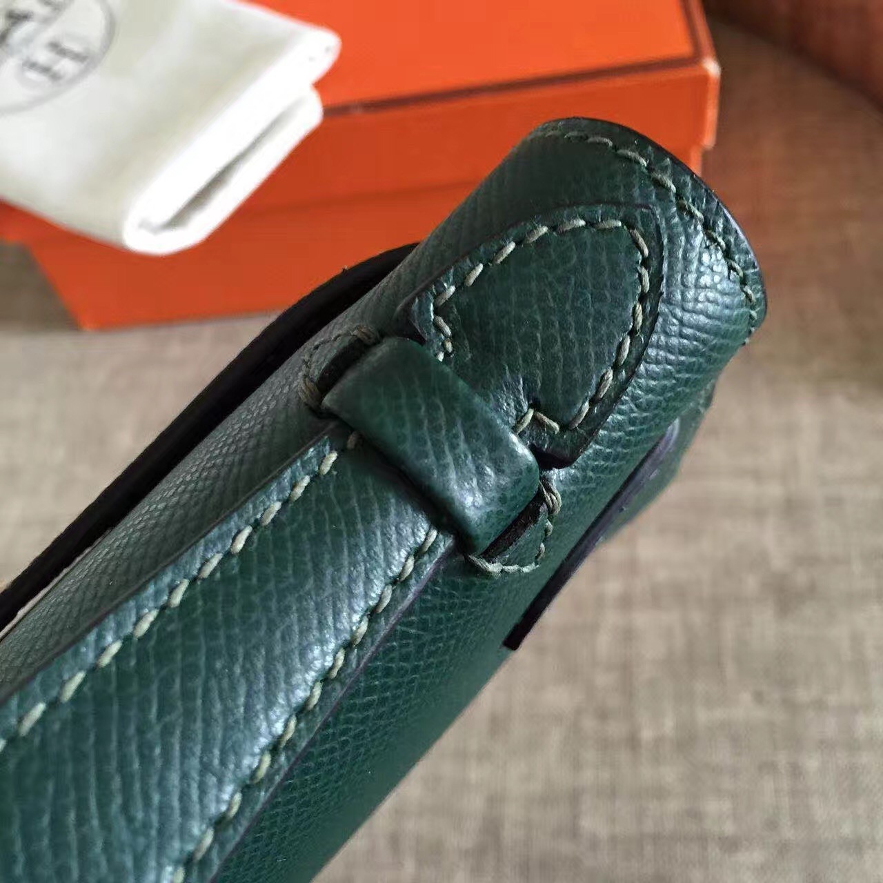 Hermes Dark Green Kelly Pochette Epsom Handmade Bag