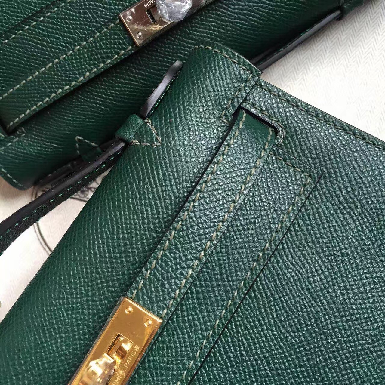 Hermes Dark Green Kelly Pochette Epsom Handmade Bag