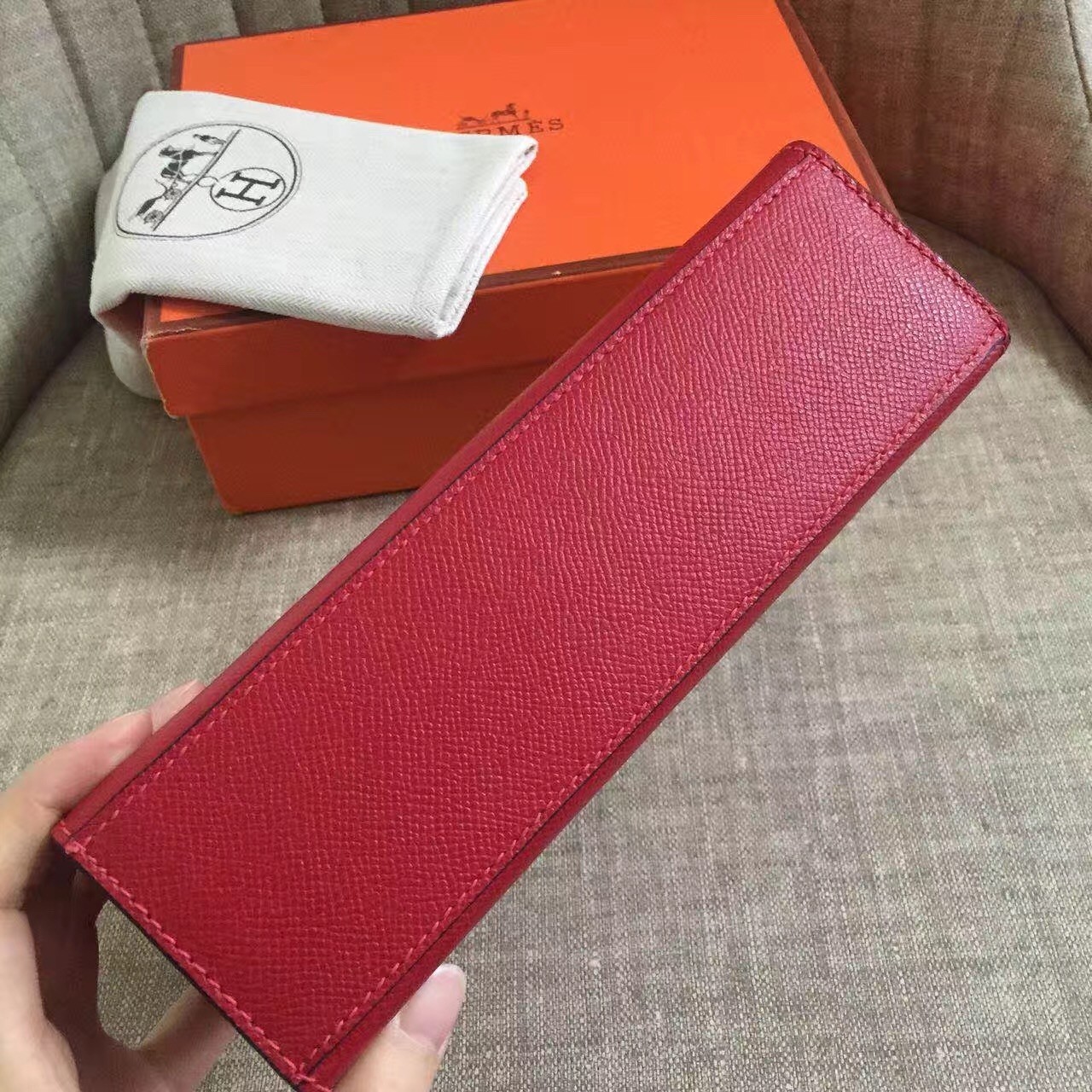 Hermes Dark Red Kelly Pochette Epsom Handmade Bag