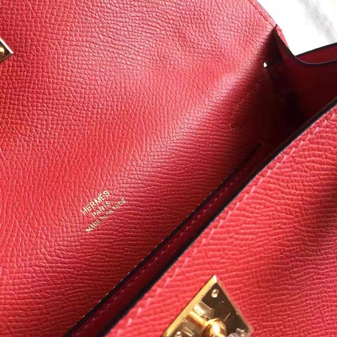 Hermes Dark Red Kelly Pochette Epsom Handmade Bag