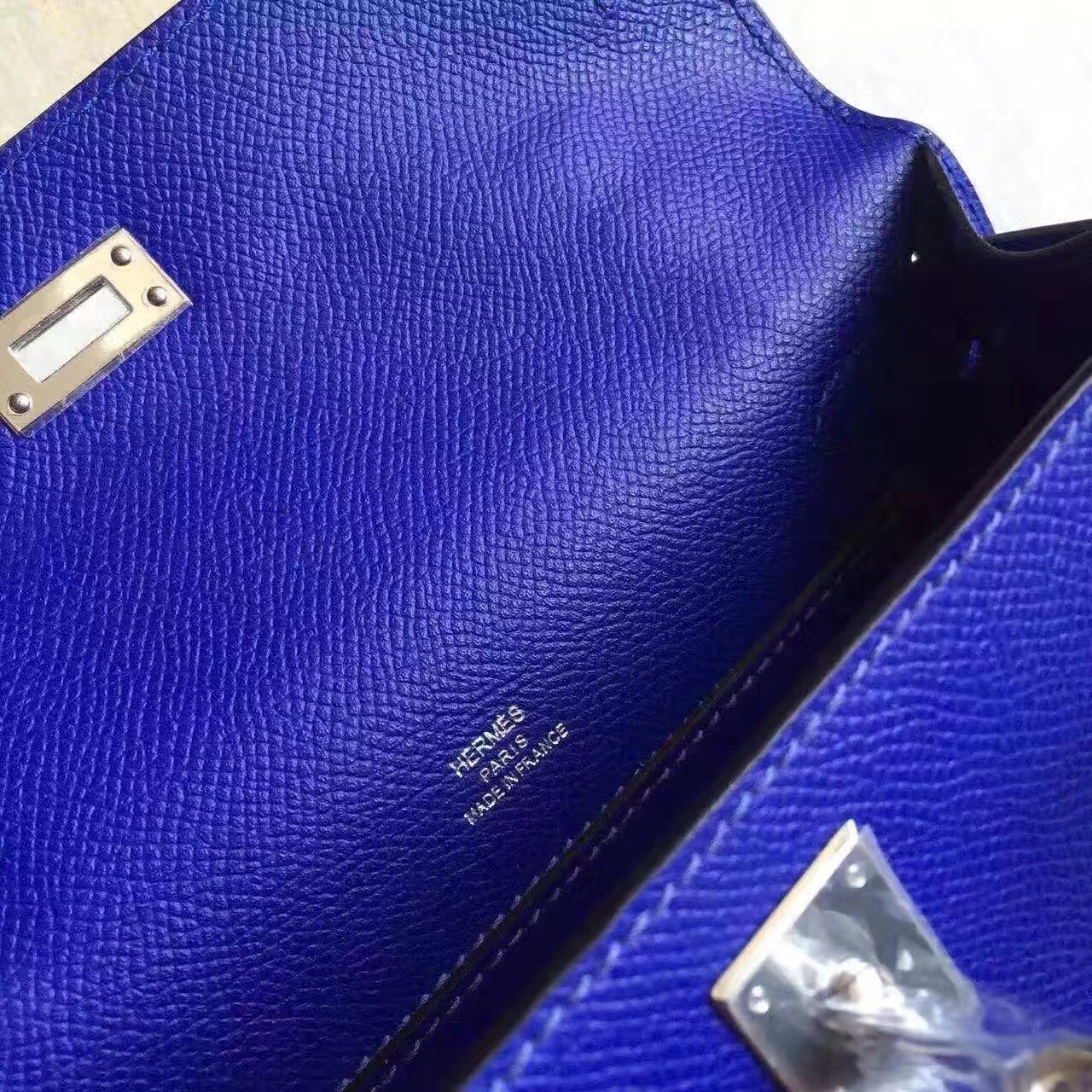 Hermes Blue Electric Kelly Pochette Epsom Handmade Bag