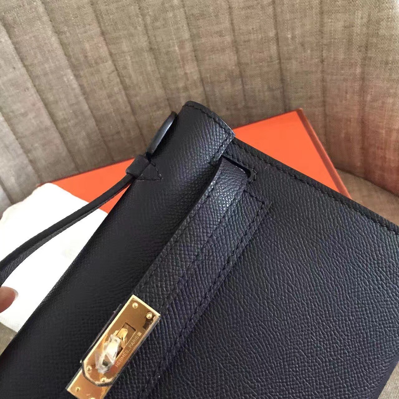 Hermes Black Kelly Pochette Epsom Handmade Bag