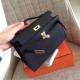 Hermes Black Kelly Pochette Epsom Handmade Bag