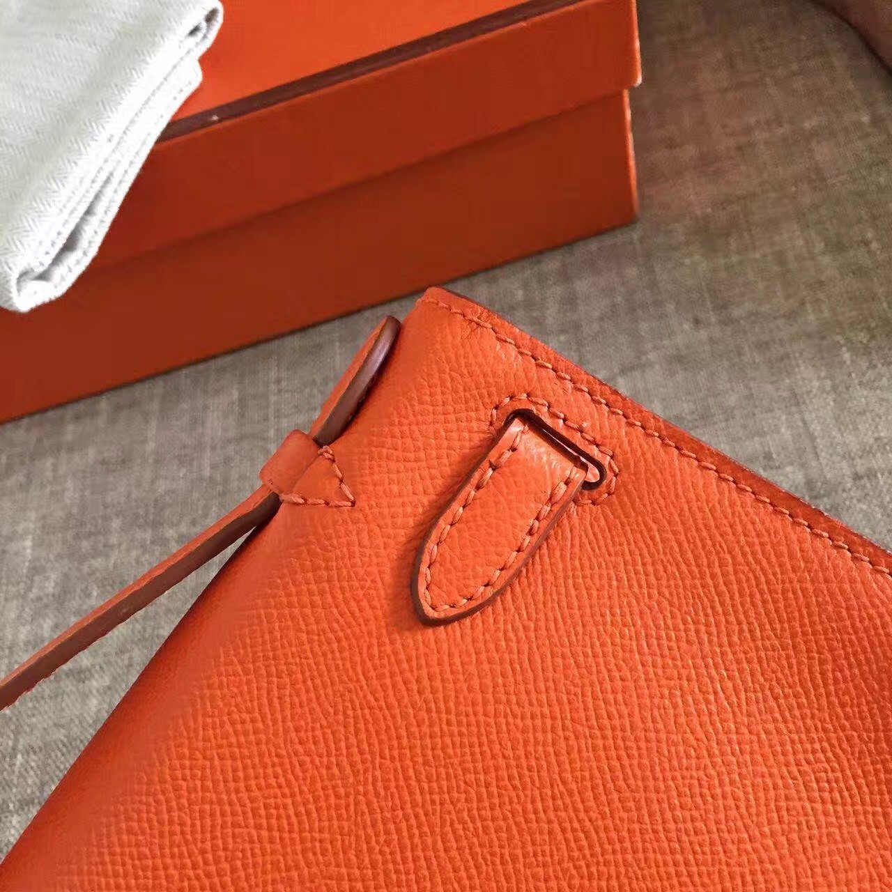 Hermes Orange Kelly Pochette Epsom Handmade Bag